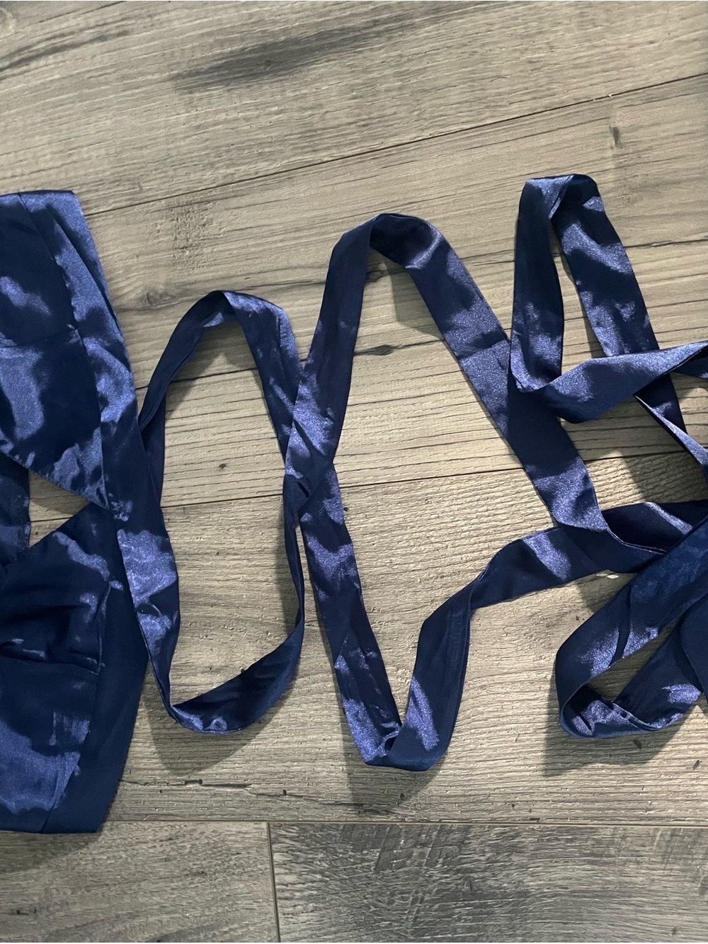 SHEIN Navy Satin Crop Top with Long Satin Ties